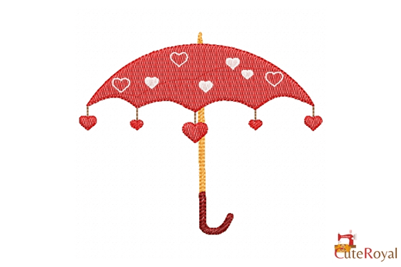 Pretty Umbrella with Hearts: A Sweet Spring Embroidery Design for Personalized Gifts