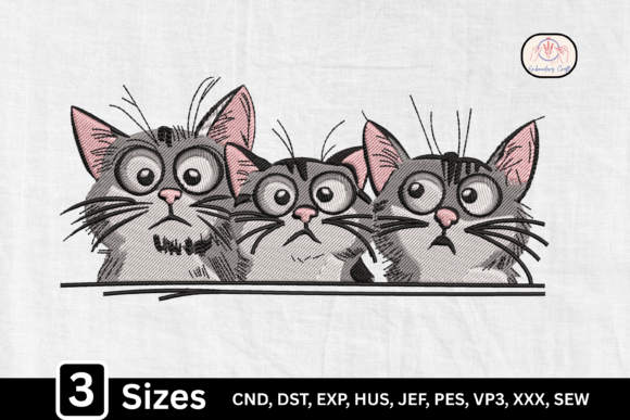 Three Curious Peeking Cats: A Playful Embroidery Pick for Cozy Apparel