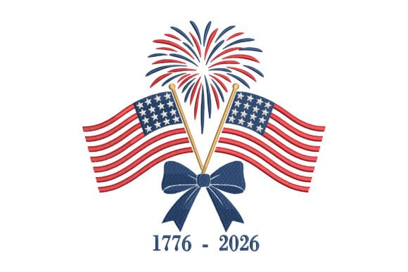 USA Flags Fireworks Bow 1776-2026