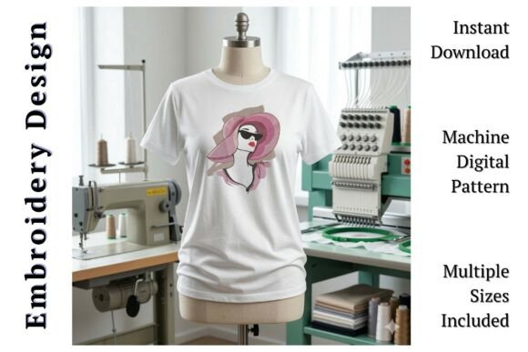 Woman in Pink Hat Fashion Portrait: A Chic Touch for Embroidery Projects